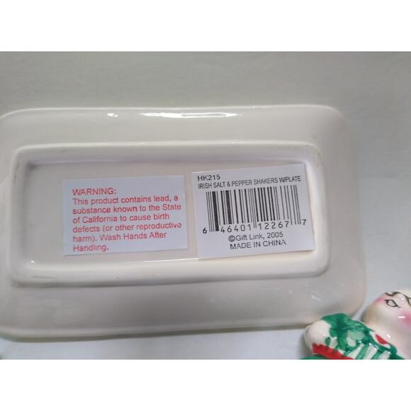 Irish Santa Claus Salt and Pepper Shaker Set With Plate Base Miss Claus Green - Picture 8 of 8